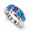 11189 sterling silver amethyst-purple CZ ring with blue opal