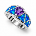 11192 sterling silver amethyst-purple CZ ring with blue opal