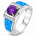 11195 sterling silver amethyst-purple CZ ring with blue opal