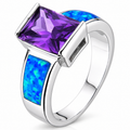 11196 sterling silver amethyst-purple CZ ring with blue opal