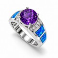 11200 sterling silver amethyst-purple CZ ring with blue opal