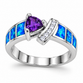 11202 sterling silver amethyst-purple CZ ring with blue opal
