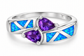 Sterling Silver Amethyst-Purple CZ & Blue or White Opal  Maquise crossover Ring - 11219