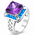 11225 sterling silver amethyst-purple CZ ring with blue opal