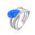 925 Sterling Silver Lab Grown Blue Opal Cross-side Ring-11249-k5