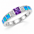11326 sterling silver amethyst-purple CZ ring with blue opal