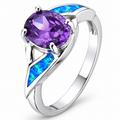 11340 sterling silver amethyst-purple CZ ring with blue opal