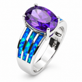 11342 sterling silver amethyst-purple CZ ring with blue opal