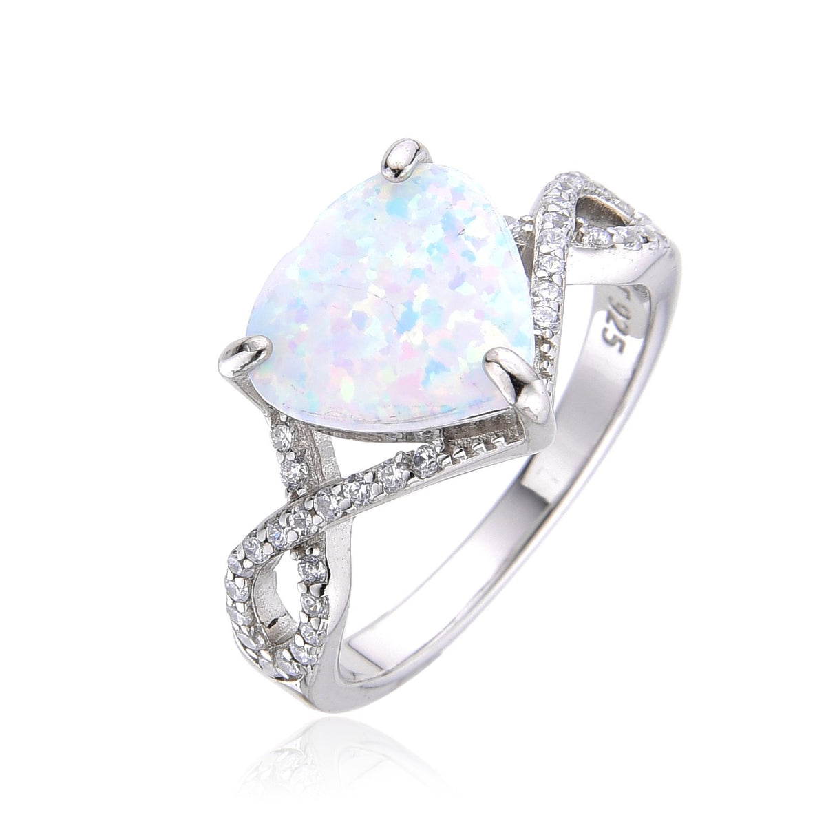 925 Sterling Silver Lab Grown White  Opal Heart shape halo ring-11360-k17