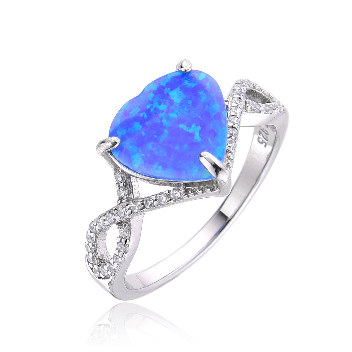 925 Sterling Silver Lab Grown White  Opal Heart shape halo ring-11360-k17