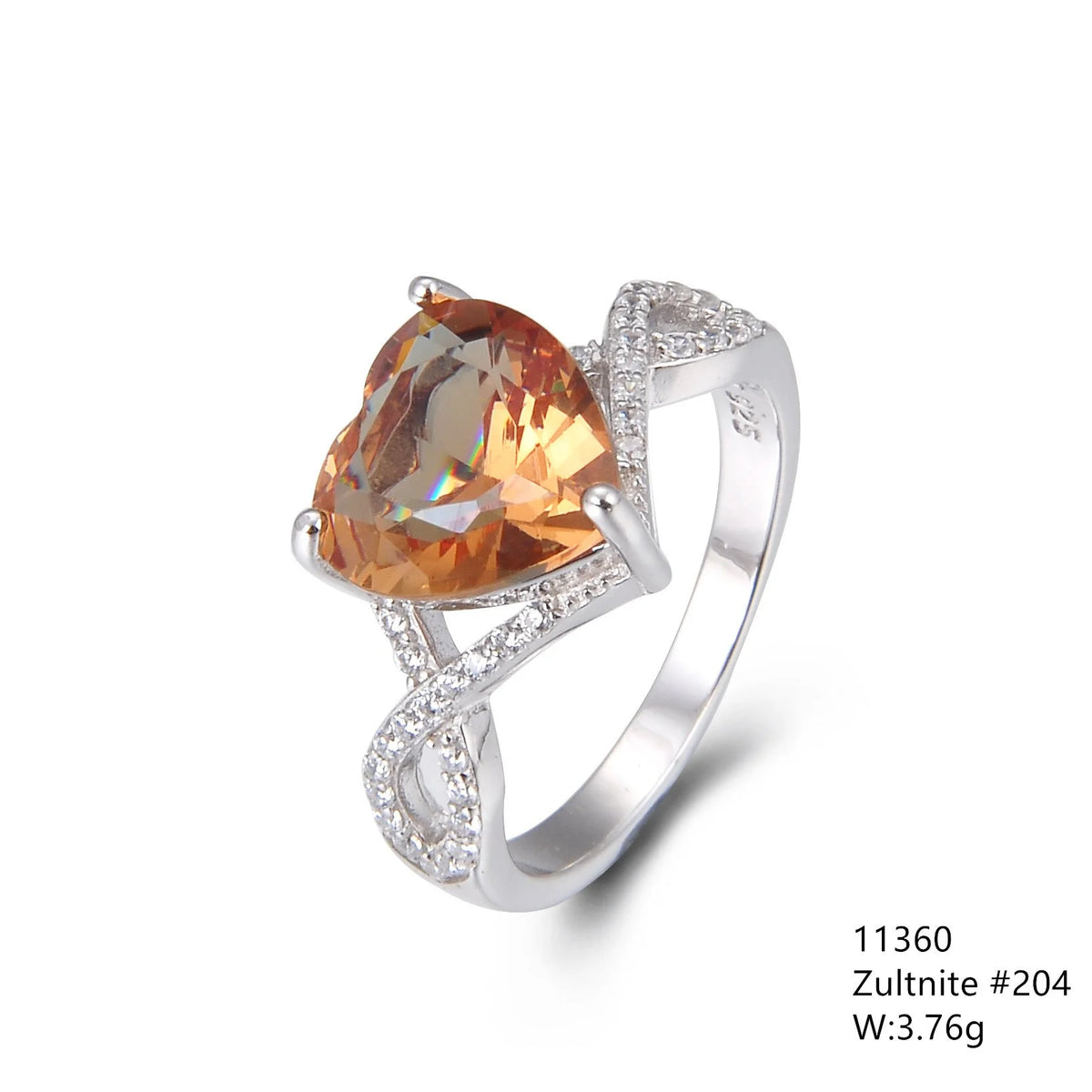 925 Sterling Silver Lab Grown White  Opal Heart shape halo ring-11360-k17