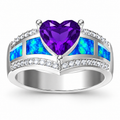 11366 sterling silver amethyst-purple CZ ring with blue opal