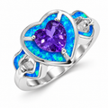 11417 sterling silver amethyst-purple CZ ring with blue opal