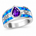 11433 sterling silver amethyst-purple CZ ring with blue opal