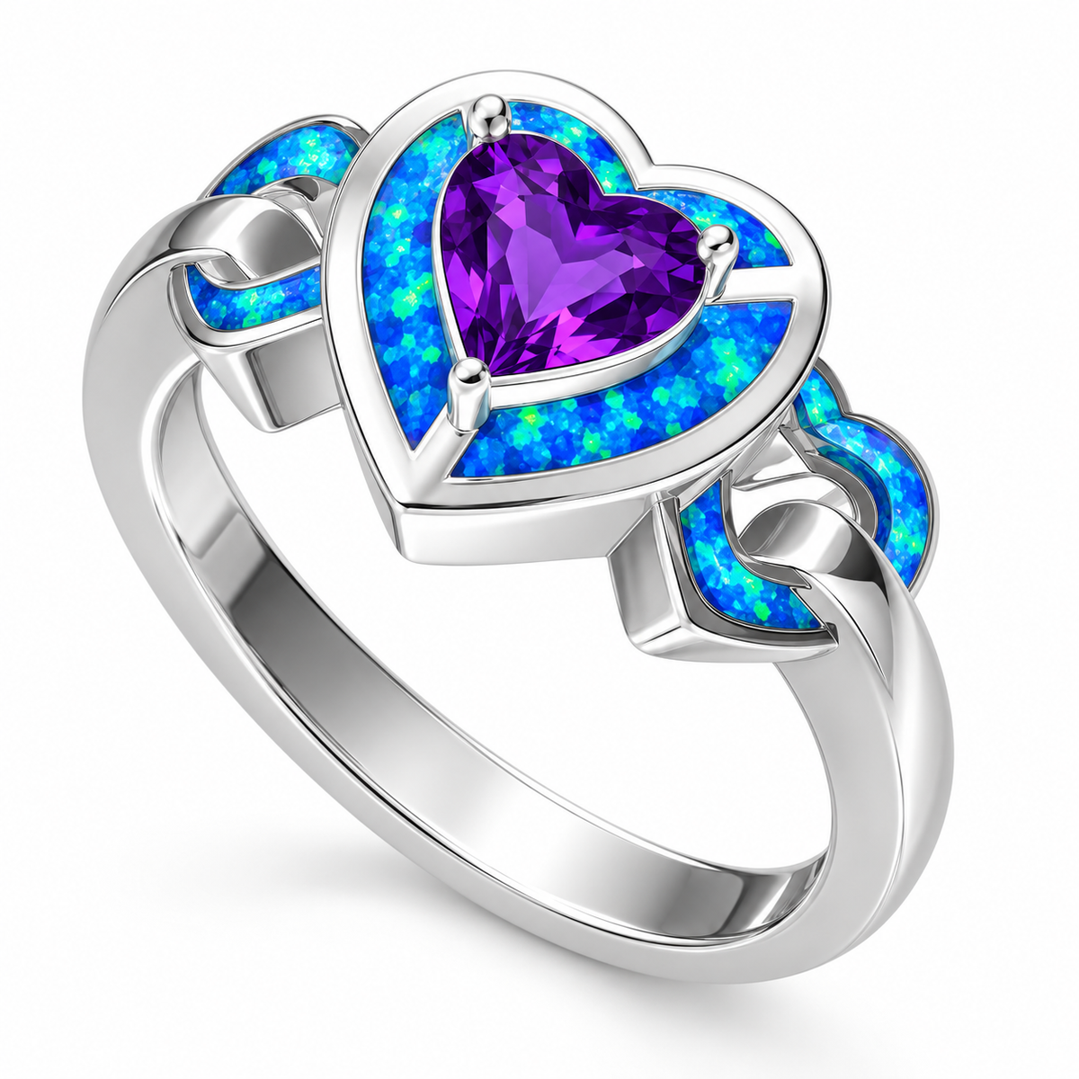 11448 sterling silver amethyst-purple CZ ring with blue opal