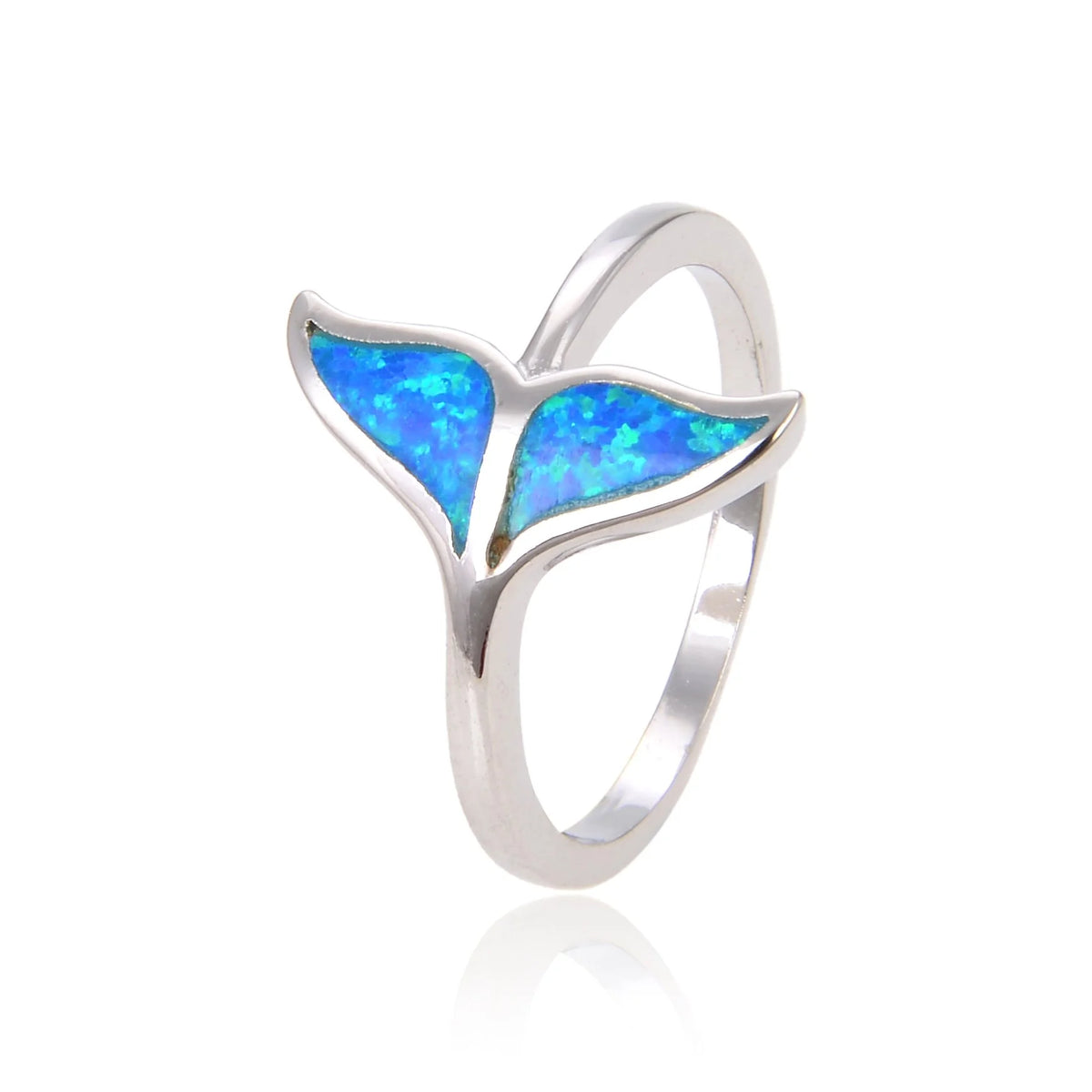 925 Sterling Silver Lab Grown Blue Opal Whale tail Ring-11449-k5