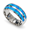 925 Sterling Silver Lab-Created Opal  Double line Band Ring - 11484
