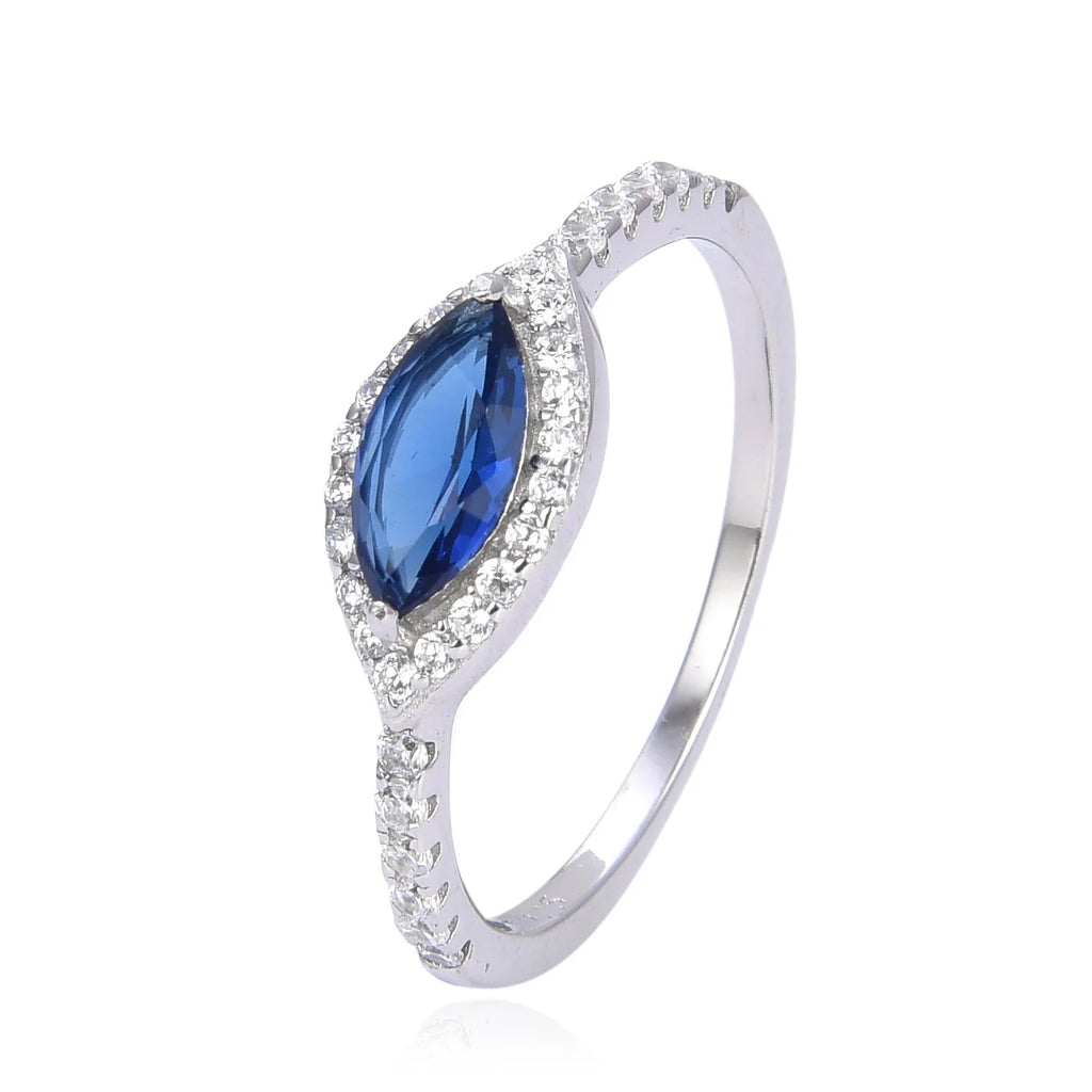 925 Sterling Silver Lab Grown White  Opal eye shape halo ring-11521-k5