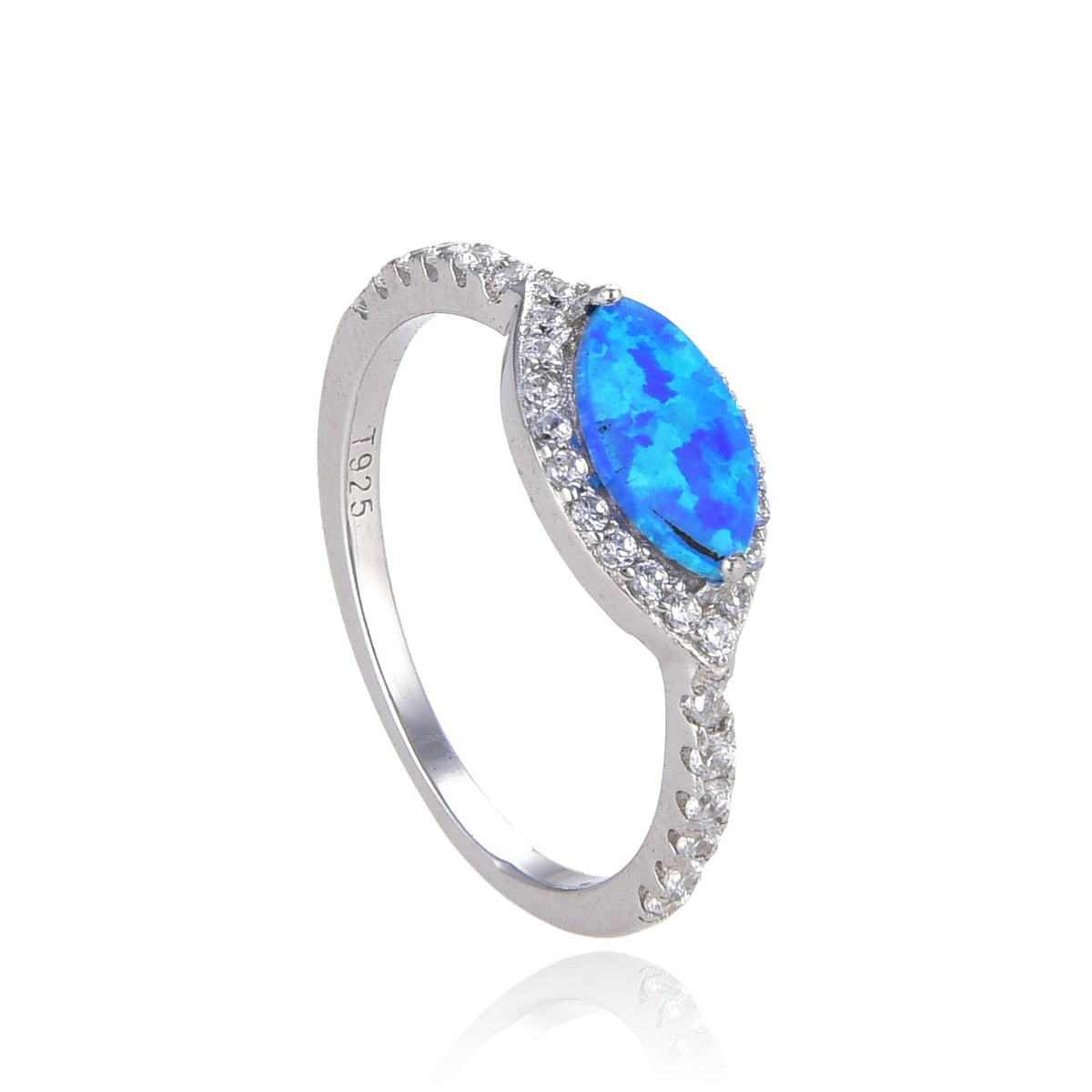 925 Sterling Silver Lab Grown White  Opal eye shape halo ring-11521-k5
