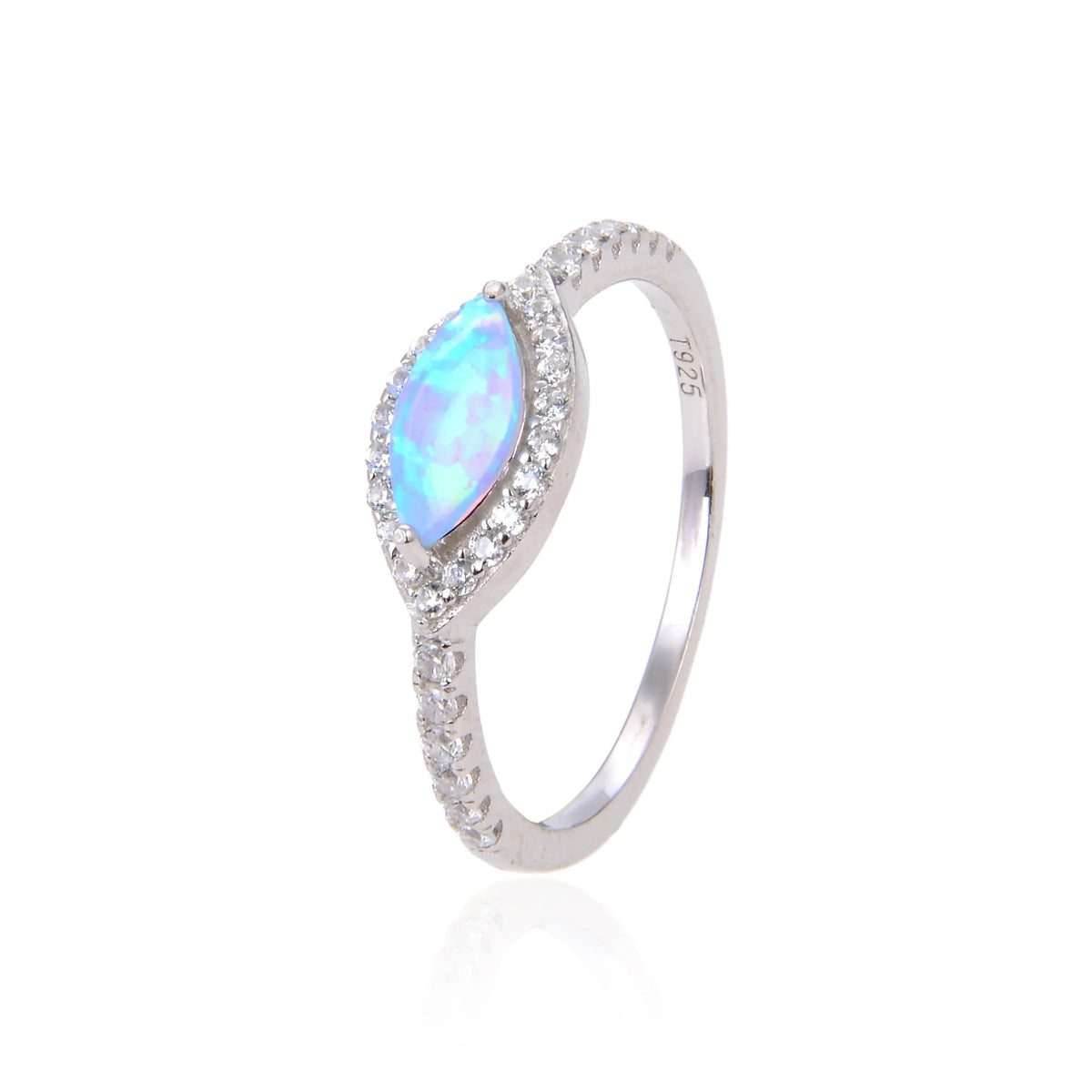 925 Sterling Silver Lab Grown White  Opal eye shape halo ring-11521-k5