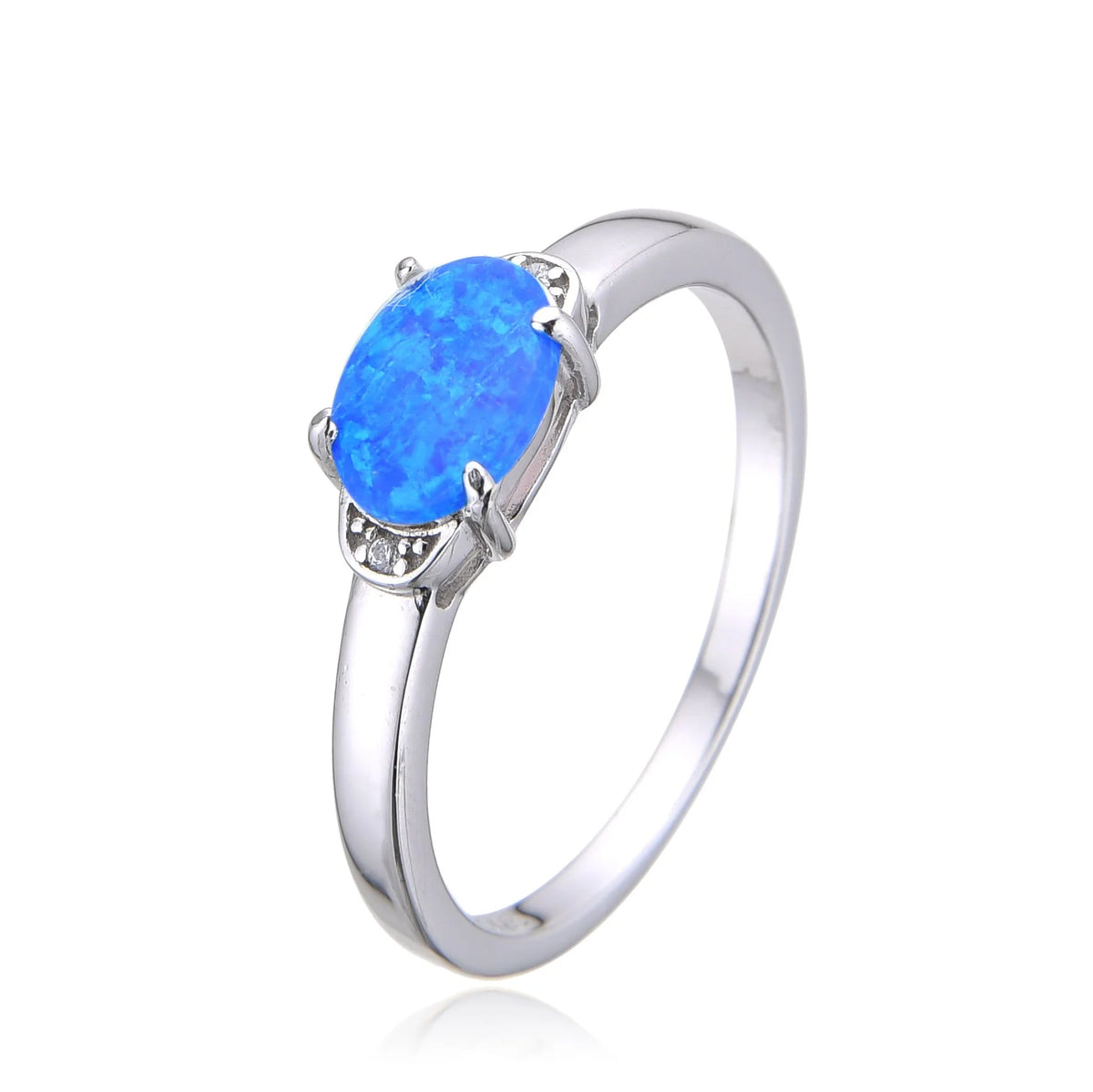 925 Sterling Silver Lab Grown Blue Opal single  stone ring oval -11523-k5