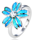 925 Sterling Silver Lab-Created Opal Flower Ring - 11551