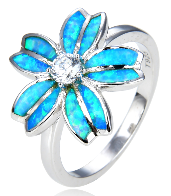 925 Sterling Silver Lab-Created Opal Flower Ring - 11551