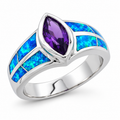 11576 sterling silver amethyst-purple CZ ring with blue opal