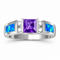 11599 sterling silver amethyst-purple CZ ring with blue opal