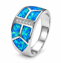 925 Sterling Silver Lab-Created Opal wide cz band  Ring - 11617- k17