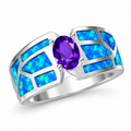 11623 sterling silver amethyst-purple CZ ring with blue opal
