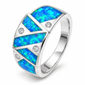 925 Sterling Silver  blue or white Lab-Created Opal Geometric opal & CZ band  Ring - 11625-k17