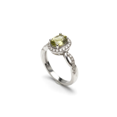 925 Sterling Silver Color Changing CZ Tourmaline Sultanite Stone Solitaire Ring — Infinity Style, Oval Stone, 6×8mm (Item #11