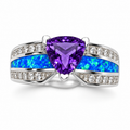 11689 sterling silver amethyst-purple CZ ring with blue opal