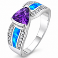 11693 sterling silver amethyst-purple CZ ring with blue opal