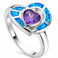 11708 sterling silver amethyst-purple CZ ring with blue opal