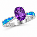 11723 sterling silver amethyst-purple CZ ring with blue opal
