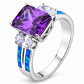 11739 sterling silver amethyst-purple CZ ring with blue opal