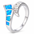 925 Sterling Silver blue or white opal  Lab-Created Opal  Greek key wave Ring - 11761