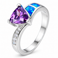 11763 sterling silver amethyst-purple CZ ring with blue opal
