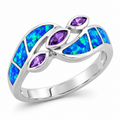 11766 sterling silver amethyst-purple CZ ring with blue opal
