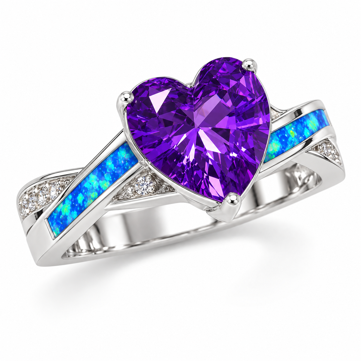 11773 sterling silver amethyst-purple CZ ring with blue opal