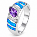 11779 sterling silver amethyst-purple CZ ring with blue opal