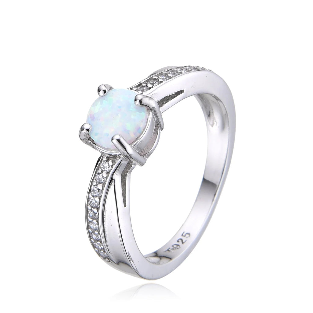 925 Sterling Silver Lab Grown white Opal center stone ring-11782-k17