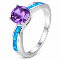 11783 sterling silver amethyst-purple CZ ring with blue opal