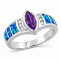 11793 sterling silver amethyst-purple CZ ring with blue opal
