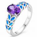 11800 sterling silver amethyst-purple CZ ring with blue opal