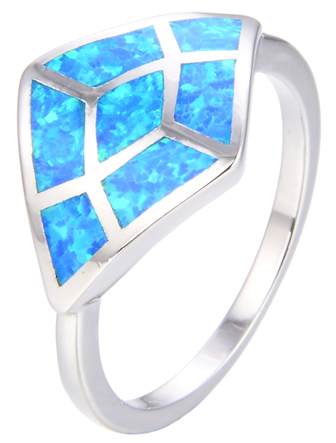 925 Sterling Silver  blue or white Lab-Created Opal  Geometric mosaic Ring - 11803-k5