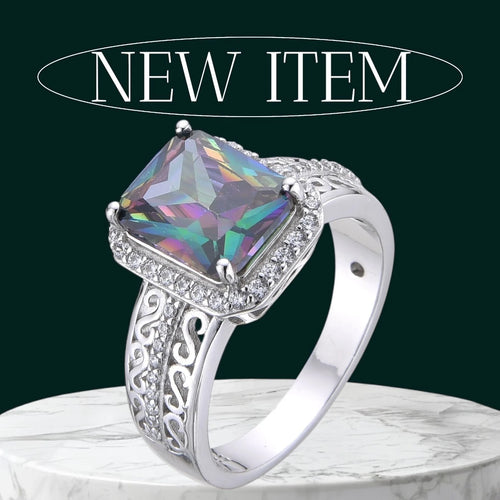 11806-MY-925 Sterling Silver LAB CZ MYSTIC TOPAZ STONE  Ring-11806-MY