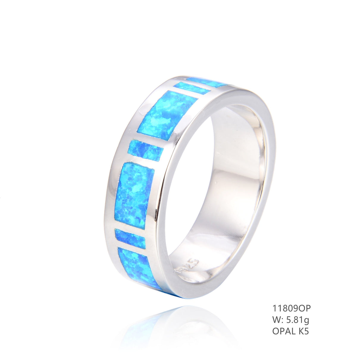 925 Sterling Silver Lab Grown  blue Opal 5mm band rings unisex-11809-k5